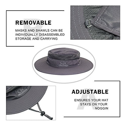 YR.Lover Outdoor UV Sun Protection Wide Brim Fishing Cap with Removable Flap - color: Dark Gray