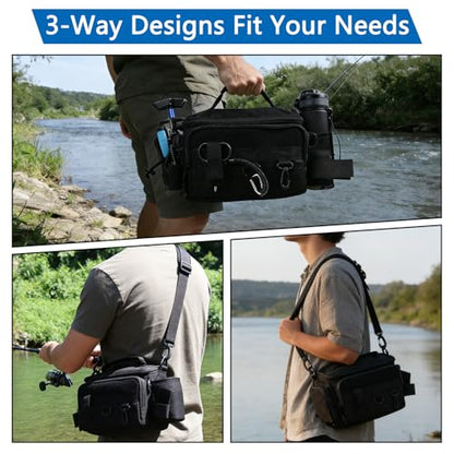 Fishing Tackle Bags with Tackle Box,Waterproof,Padded Shoulder Strap,Gear Storage,Fish Bag with 136 Pcs Fishing Lures Kit,Fish Hook Remover Tool,Fish Lip Gripper,Fishing Plier,Gifts for Men (Black) - color: Black