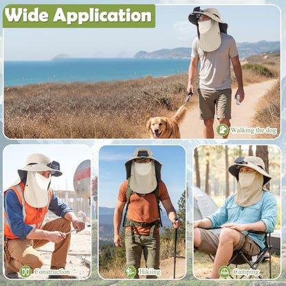 Berlune Solar Fan Hat Outdoor Fishing Hat with Neck Flap and Face Mask USB and Solar Powered for Men Women Sun Protection - color: Khaki