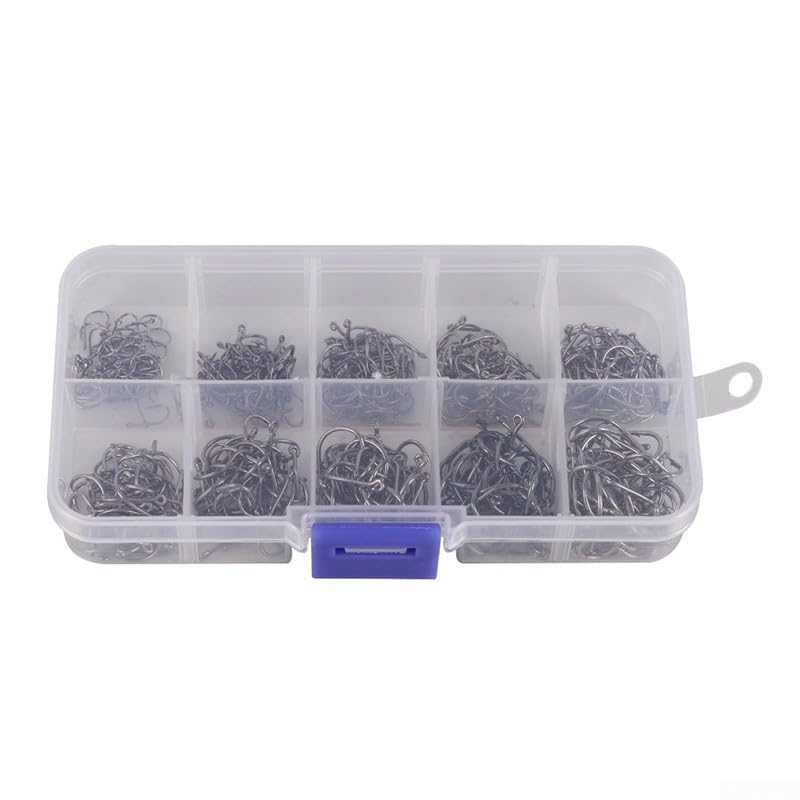 500 Pieces Fishing Hooks Assortment, 10 Sizes #3-#12 Carbon Steel Fishhooks with Storage Box, Black Tackle Kit for Saltwater and Freshwater Fishing