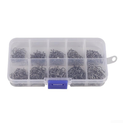 500 Pieces Fishing Hooks Assortment, 10 Sizes #3-#12 Carbon Steel Fishhooks with Storage Box, Black Tackle Kit for Saltwater and Freshwater Fishing