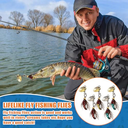 Skylety 10 Pieces Mini Fishing Lures Fishing Hard Baits Hooks Crankbaits Lures Baits Topwater Strong Sound for More Bites Freshwater Saltwater Trout Bass Perch with Box - style: Fly