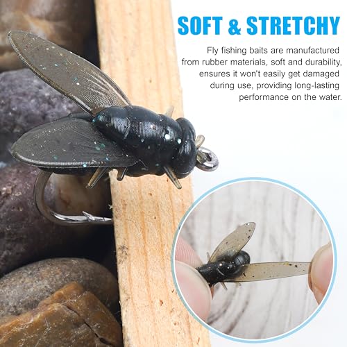 Bionic Fly Fishing Bait, 18/36pcs Fly Fishing Flies Lures Kit Trout Jigs Swimbait Dry Flies Trout Panfish Lures Freshwater Saltwater Flies Fly Fishing Hook Artificial Soft Bait - style: Black-36pcs