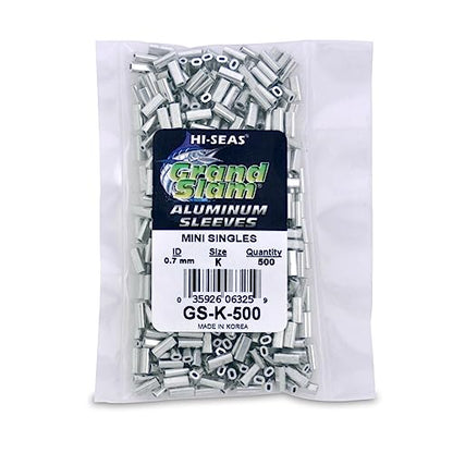 HI-SEAS Grand Slam Aluminum Fishing Line Crimp Sleeves - Bulk 500 Pieces, Durable and Strong Crimps for Monofilament 40lb Test up to 600lb Test for Saltwater Fishing Leaders - style: 500 Pc/0.7 Mm
