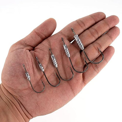 Dr.Fish 20 Pack Weighted Swimbait Hooks, Weighted Fishing Worm Hooks Straight Shank Round Bend Bass Fishing Jig Hook - size: #2/0-1/16oz