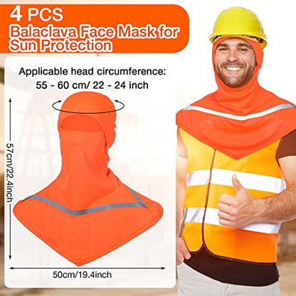 Seematn 4 Pcs Summer Balaclava Men Women Sun Face Mask for UV Protection Neck Covers with Reflective Strip Construction Work - color: Neon Orange