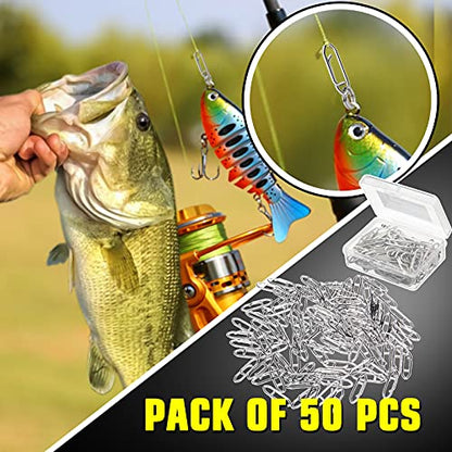 AMYSPORTS High Strength Fishing Snap Saltwater Stainless Connector Snaps Swivels Tackle Steel Power Fishing Clip Lure Quick Change White Nickel - size: Size5 (121lb) 50 pcs