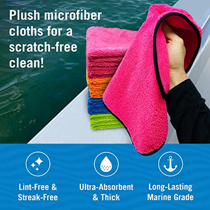 Better Boat 12 Pack Microfiber Cloth Kit, Lint-Free Cleaning Towels for Cars, Boats, and Home, Thick Large Microfiber Cleaning Cloths, Bulk Set