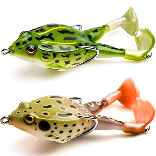 Topwater Frog Lure Bass Trout Fishing Lures Kit Set Realistic Prop Frog Soft Swimbait Floating Bait with Weedless Hooks for Freshwater Saltwater - color: 2-1