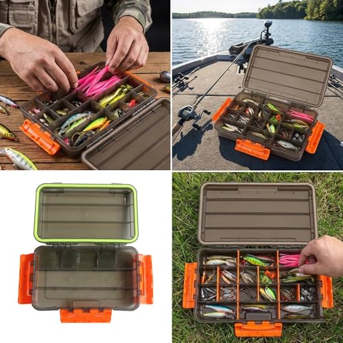 Durability Fishing Tackle Box with Triples Side Lock Large Capacity Lures Tackle Box for Secure Baits Storage - style: Large Brown