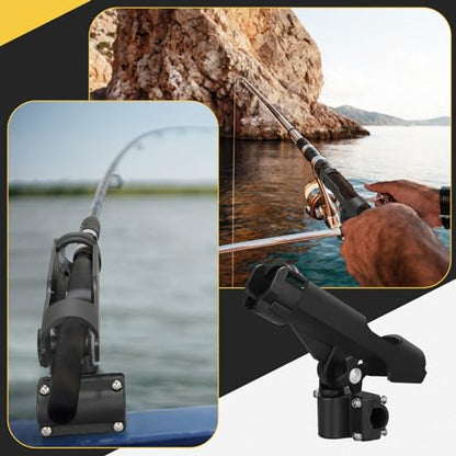 Threlaco Fishing Rod Holder for Boat Adjustable Rod Racks with Side Mount Bulk Swivel Pole Holders for Boats with Combo Mount, Fishing Accessories, Black