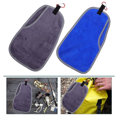 2pcs Fishing Towels with Clip Microfiber Rod Wiping Rag and Boat Scrubbing Towel for Outdoor Camping and Anglers