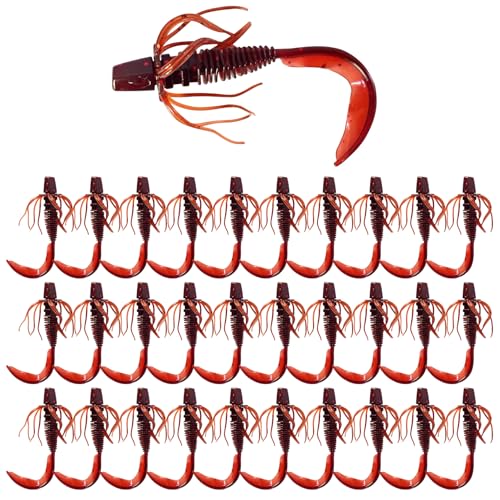 Eupheng 2.56Inch/3.56Inch Curly Style Tail Worms with Adjustable Skirt, Realistic Wavy Tail Soft Bait Grub Swimbaits, Slow Fall Action for Bass, Trout & Crappie - color: Black Red, size: 3.15inch(8cm)/3.3g-30 Sets