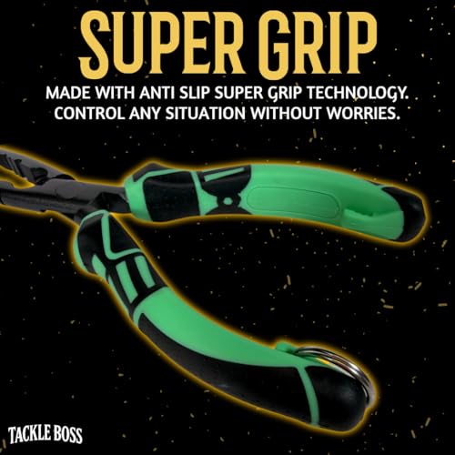 Tackle Boss Outlaw Fishing Pliers & Tool Set – 7.5" Stainless Steel Fishing Pliers, Braid Scissors, Hook Remover & Line Cutter with Holster and Lanyard, Freshwater & Saltwater Fishing Gear - color: Pink