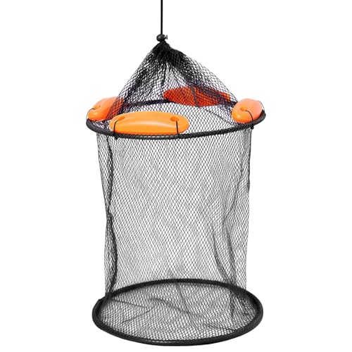 Foldable Fishing Net Basket, Collapsible Mesh Fish Keeper with Floating Rings, Live Fish Trap, Secure Drawstring Closure, Portable for River, Lake, Pond Fishing, 1 Pack