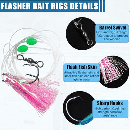 Fishing Bait Rig Set,4/10 Packs Saltwater Fishing Rigs with Sharp Circle Hooks/Barrel Swivels/Mono Leader/Glow Bead Flounder Bottom Fish Rigs for Sea Trout Rockfish - size: 10 Packs