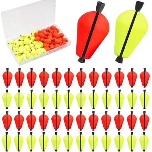 30PCS Trout Floats Foam Teardrop Strike Slotted Fishing Bobbers Bright Floats Fly Fishing Strike Indicators for Trout Crappie, Walleye, Panfish Offshore Saltwater Freshwater - color: 60 Pieces