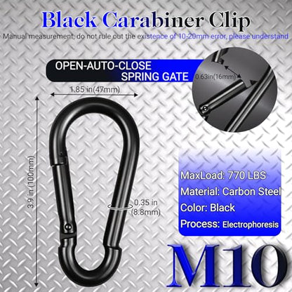 12 Pack 3.9" Heavy Duty Carabiner Clips, M10 Black Galvanized Steel Spring Snap Hooks, Rust-Resistant Keychain Clips for Hammock, Camping, Hiking, Fishing, Swing Set - color: Black, size: M10-3.9"