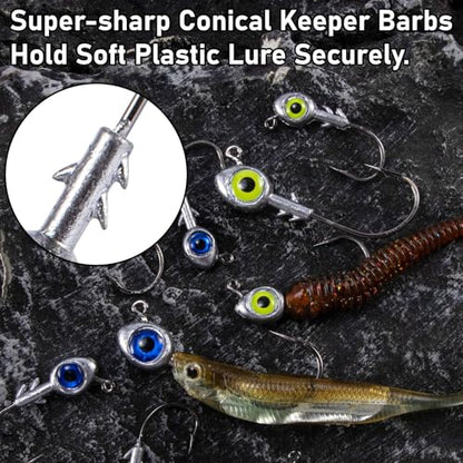 Dr.Fish 10 Pack Fishing Eyes Jigs 3D Eyes Trout Heads Bass Hook Saltwater Swimbait Jig Heads Freshwater Walleye Redfish Striper 1/2oz 3/8oz 1/4oz 3/16oz - color: Blue Eyes, size: 3/8oz-Hook #4/0