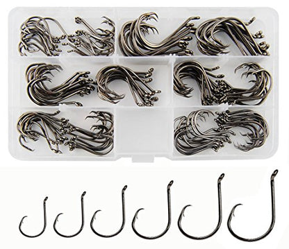 Circle Hooks Freshwater Saltwater Fishing Hooks 2X Strong High Carbon Steel Offset Catfish Fishing Hooks, Variety of Different Sizes - color: 150pcs hooks