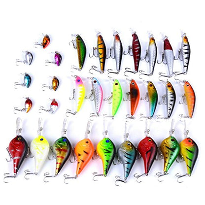Aorace Fishing Lures Kit Mixed Including Minnow Popper Crank Baits with Hooks for Saltwater Freshwater Trout Bass Salmon Fishing - color: Item-C 30pcs