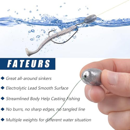 Egg Sinker Fishing Weights,10/20pcs Bass Casting Worm Weights Sinkers Oval Shape Bottom Fishing Tackles for Saltwater Freshwater - size: 1oz-10pcs