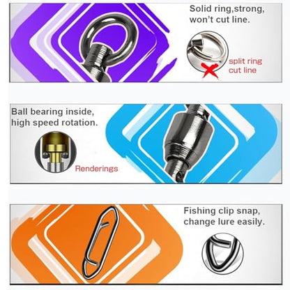 AMYSPORTS High Strength Snap Swivels Stainless Bearing Rolling Fishing Swivel Freshwater Snap Swivels Fishing Clip Steel Black Nickel - size: Size 8+XXL (221lb) 50 pcs