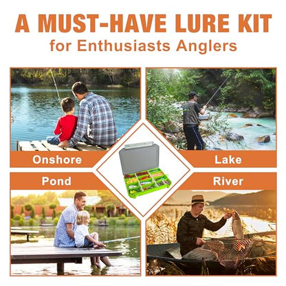 TRUSCEND Complete Fishing Lures - Tackle Box with Tackle Included - Crankbaits, Minnows, Frogs, Vibes, Poppers, Spinners, Spoons, Soft Baits, Hooks & Weights Accessories Kit for Bass Panfish Trout - color: B-240pcs Giftable Kit