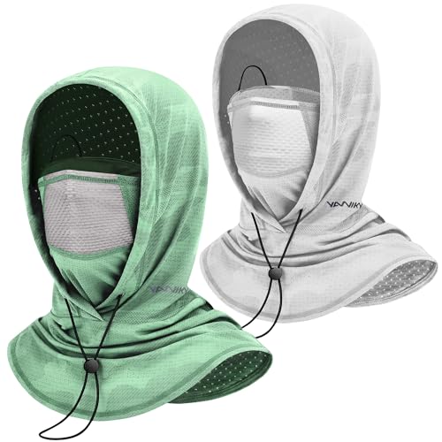 YANIKY Summer Cooling Balaclava with Breathable Holes, Sun UV Protection Face Mask for Running, Cycling, Fishing, Men & Women - color: White & Green Camo Set