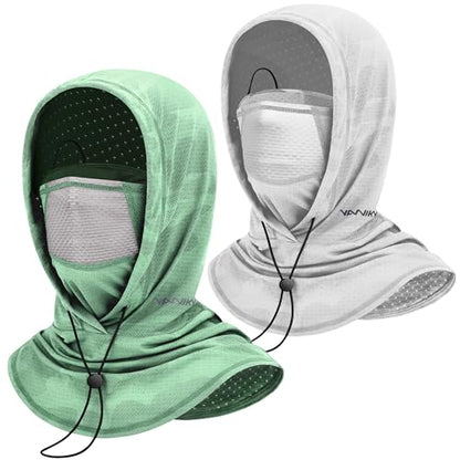 YANIKY Summer Cooling Balaclava with Breathable Holes, Sun UV Protection Face Mask for Running, Cycling, Fishing, Men & Women - color: White & Green Camo Set
