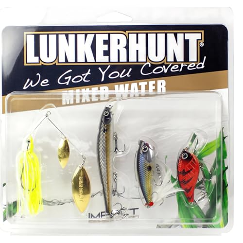 LUNKERHUNT Deep Diving Crankbaits – 4-Pack | Premium Hard Bait Fishing Lures for Bass, Walleye & Saltwater | Ideal for Deep Water Action - color: 4-Pack Mixed Water
