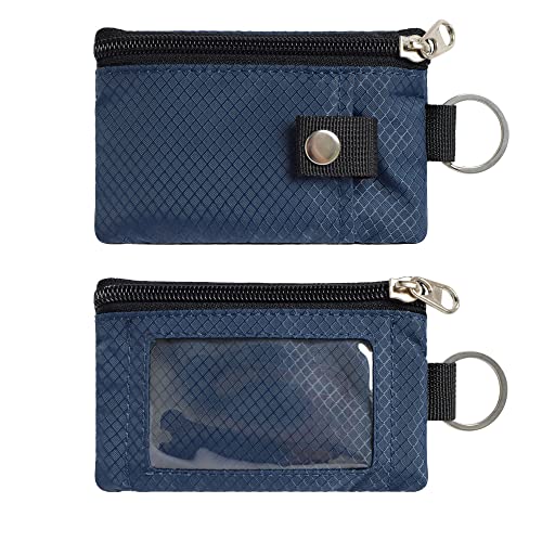 CHENSPRX Minimalist RFID Blocking Small Wallet with ID Window,WaterResistant Zip Id Case Wallet with Lanyard Keychain for Cards,Cash,Travel,Women,Men - color: Navy
