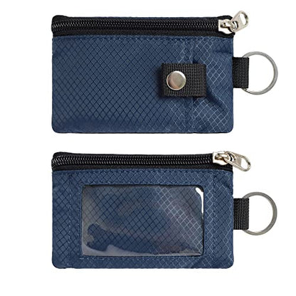 CHENSPRX Minimalist RFID Blocking Small Wallet with ID Window,WaterResistant Zip Id Case Wallet with Lanyard Keychain for Cards,Cash,Travel,Women,Men - color: Navy