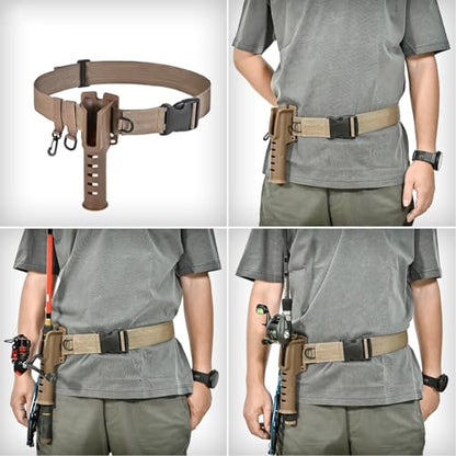 Fishing Rod Holder Belt - Adjustable Waist Wading Belts for Men with Portable Pole Inserter for Spinning Casting Reel, Outdoor Surf Kayak Fly Fishing Gear Accessories Wader Strap (Brown)