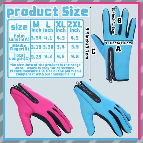 Bencailor Windproof Waterproof Fingerless Gloves Winter Touchscreen Gloves Men Cold Weather Cycling Supplies - color: Pink,Blue, size: Medium