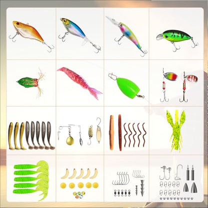 FONMANG 322-Piece Fishing Lures Kit - Buzz Bait/Spinner Baits/Jig/Frog, Fishing Tackle Box with Tackle Included, Soft Bait/Hooks/Weights, Fishing Gear Lure Kit Gift for Men Freshwater Bass Trout - color: B-153pcs Freshwater Fishing Kit
