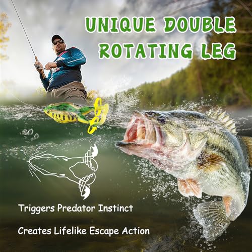10 Pcs Bionic Frog Lures Kit with Double Propellers - Topwater Weedless Soft Frog Baits, Realistic Hollow Body Fishing Lures with Sharp Hooks for Bass Trout, Freshwater Saltwater Fishing Gear