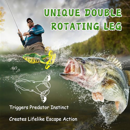 10 Pcs Bionic Frog Lures Kit with Double Propellers - Topwater Weedless Soft Frog Baits, Realistic Hollow Body Fishing Lures with Sharp Hooks for Bass Trout, Freshwater Saltwater Fishing Gear