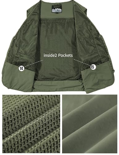 Men's Lightweight Mesh Fishing Vest Utility Outdoor Multi-Pocket Hunting Cargo Vest - color: Army Green, size: XX-Large