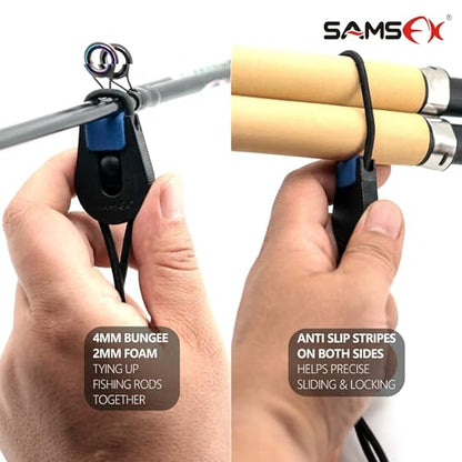 SAMSFX Fishing Rods Belt Stretchy Wrap Pole Straps Elastic Cable Ties for Casting, Spinning & Fly Rods - color: 4pcs, Black & Blue