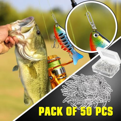 AMYSPORTS High Strength Fishing Snap Saltwater Stainless Connector Snaps Swivels Tackle Steel Power Fishing Clip Lure Quick Change White Nickel - size: Size1 (59lb) 50 pcs