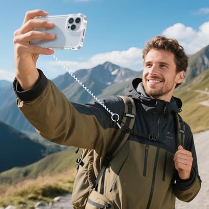 SHANSHUI Phone Lanyard Tether, Stretchy Phone Strap Patch Anchor Outdoor Climbing Hook Compatible for Most Smartphones - color: White Blue