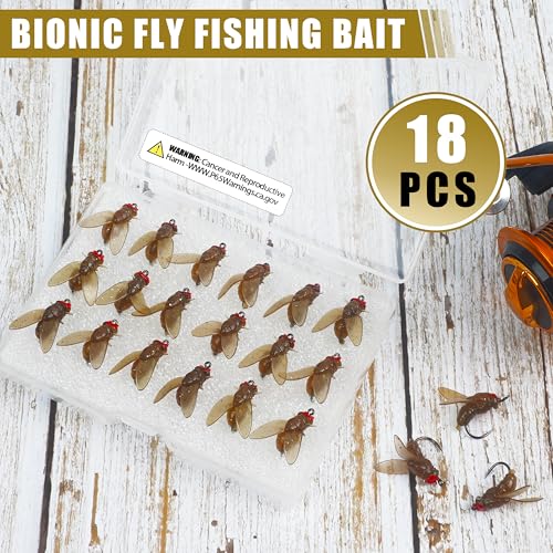 Bionic Fly Fishing Baits, Fly Fishing Flies Kit Trout Jigs Swimbaits Dry Flies Bionic Fishing Lures Fly Fishing Hook for Bass Panfish Trout - style: Brown-18pcs