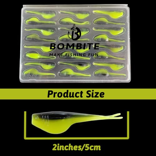 Split-Tail Crappie Lures - 24pcs Soft Plastic Lures for Bluegill, Panfish, Trout, Bass - color: Blue-green