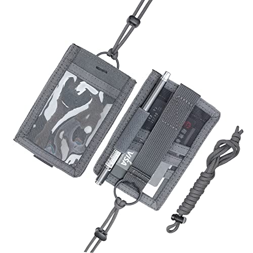 EXCELLENT ELITE SPANKER Tactical ID Card Holder Hook & Loop Patch Badge Holder Key Ring with Adjustable Neck Lanyard (Grey) - color: Grey