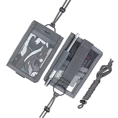 EXCELLENT ELITE SPANKER Tactical ID Card Holder Hook & Loop Patch Badge Holder Key Ring with Adjustable Neck Lanyard (Grey) - color: Grey