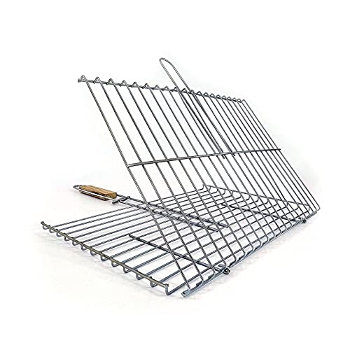 Hakan Grill Basket 11.8 x 15.8-inch for Outdoor Grill, Barbecue Basket for Fish, Steak, Chicken, Vegetables, Shish Kabob and Shrimp, Large Lockable Basket with Wooden Handle, Stainless Steel, BBQ