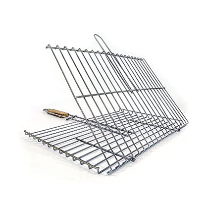 Hakan Grill Basket 11.8 x 15.8-inch for Outdoor Grill, Barbecue Basket for Fish, Steak, Chicken, Vegetables, Shish Kabob and Shrimp, Large Lockable Basket with Wooden Handle, Stainless Steel, BBQ