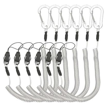 PATIKIL Coiled Lanyards with Buckle Retractable Safety Ring and Quick Release Detachable Buckle for Fishing Equipment - color: Silver Tone, size: 40 Inch