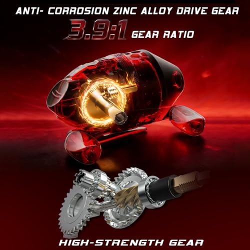 Sougayilang Spincast Fishing Reel,High Speed 3.9:1 Gear Ratio,Trouble-Free Push-Button Bait Casting Design and Reversible Handle for Left/Right Retrieve,Pre-Spooled with Monofilament Line - color: Black Red Spincast Reel